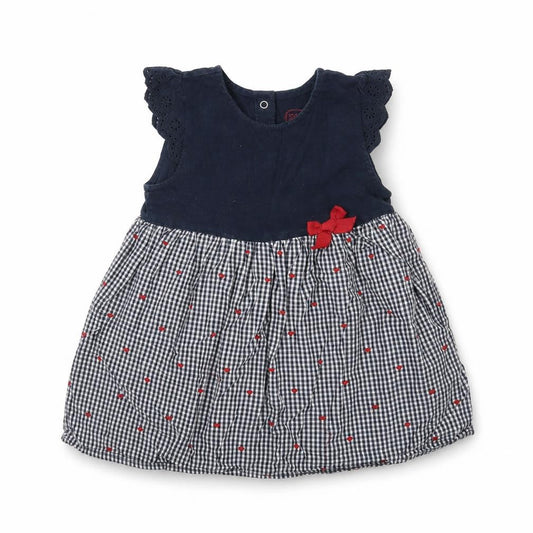 CoolClub Girls Blue Check Cotton Fit & Flare  Size 18 Months  Round Neck