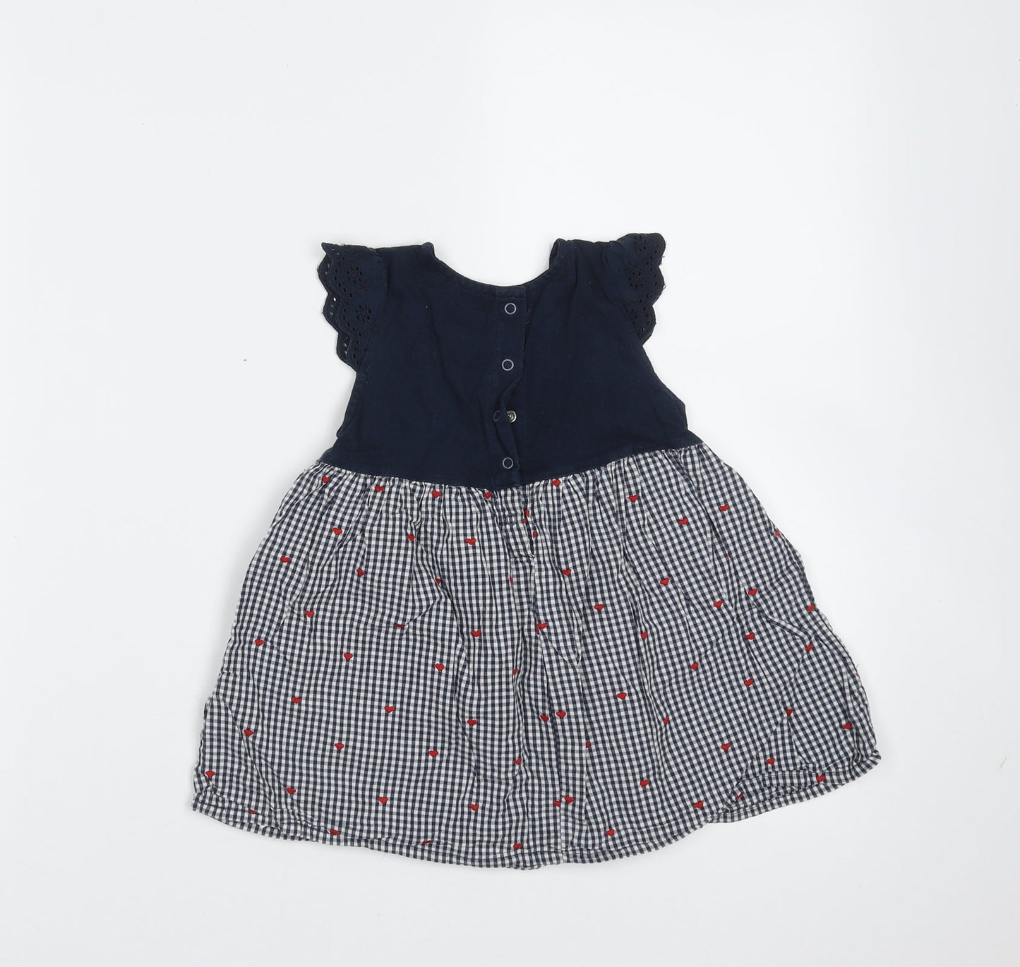 CoolClub Girls Blue Check Cotton Fit & Flare  Size 18 Months  Round Neck