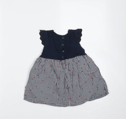 CoolClub Girls Blue Check Cotton Fit & Flare  Size 18 Months  Round Neck