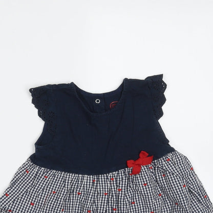 CoolClub Girls Blue Check Cotton Fit & Flare  Size 18 Months  Round Neck
