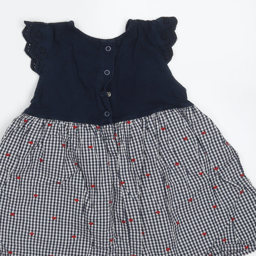 CoolClub Girls Blue Check Cotton Fit & Flare  Size 18 Months  Round Neck