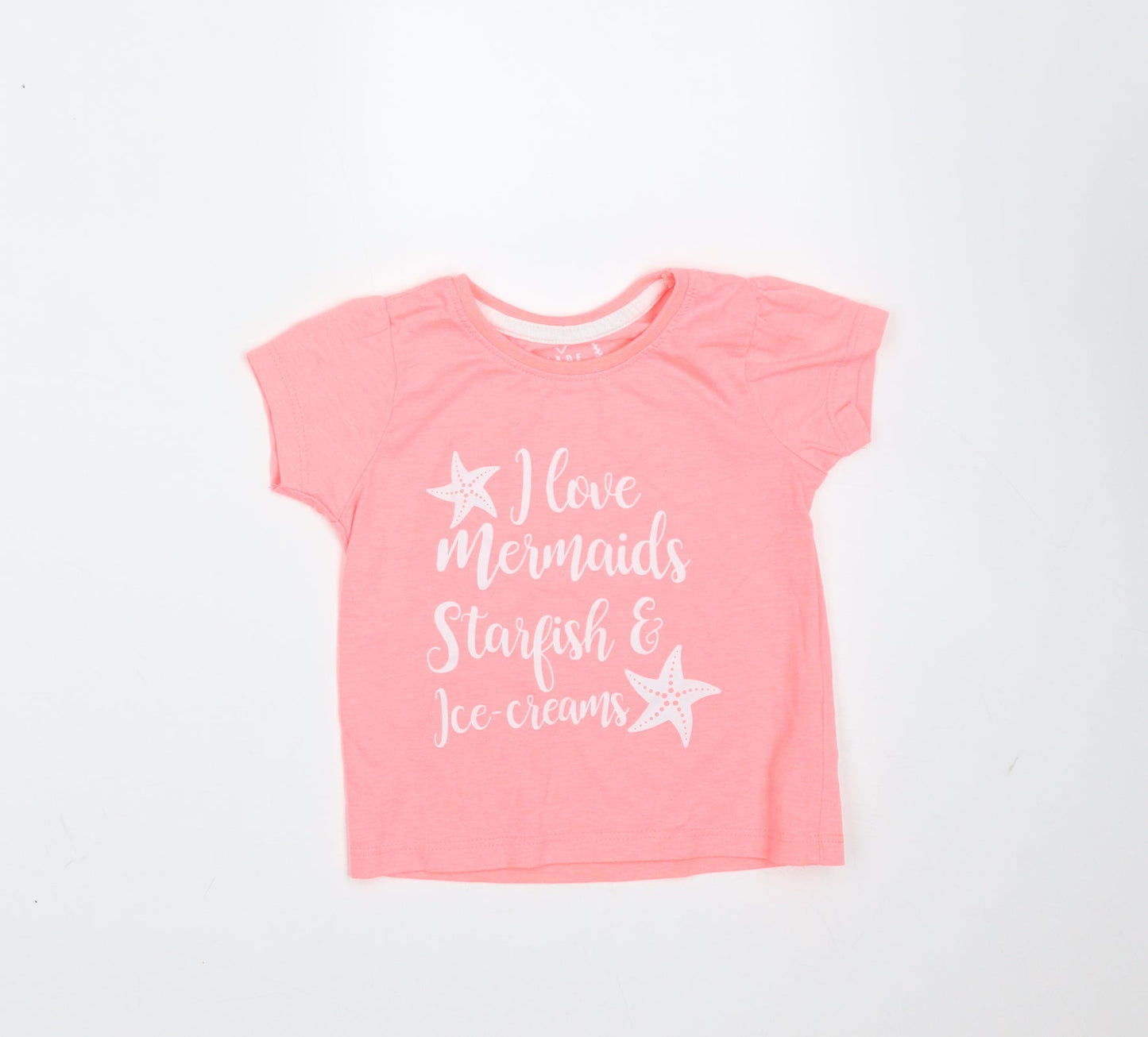 Primark Girls Pink  Polyester Basic T-Shirt Size 9-12 Months Round Neck  - mermaids