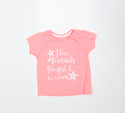 Primark Girls Pink  Polyester Basic T-Shirt Size 9-12 Months Round Neck  - mermaids