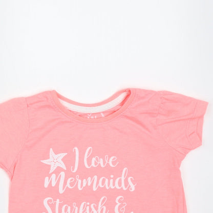 Primark Girls Pink  Polyester Basic T-Shirt Size 9-12 Months Round Neck  - mermaids