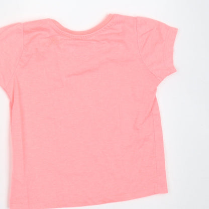 Primark Girls Pink  Polyester Basic T-Shirt Size 9-12 Months Round Neck  - mermaids
