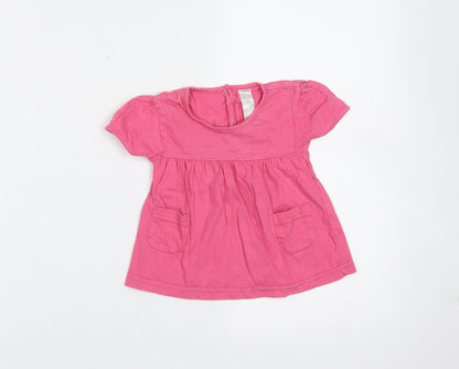 Baby Girls Pink  Cotton Basic T-Shirt Size 9-12 Months Round Neck