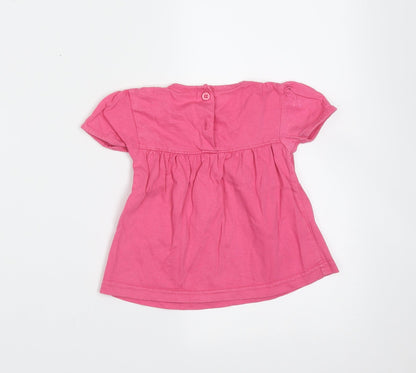 Baby Girls Pink  Cotton Basic T-Shirt Size 9-12 Months Round Neck