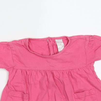 Baby Girls Pink  Cotton Basic T-Shirt Size 9-12 Months Round Neck