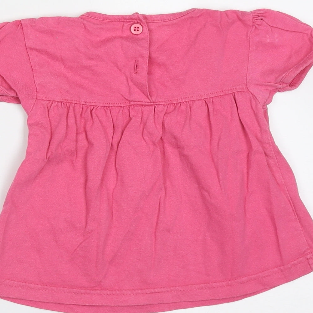 Baby Girls Pink  Cotton Basic T-Shirt Size 9-12 Months Round Neck