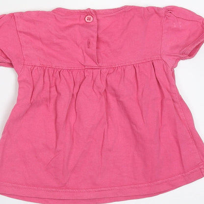 Baby Girls Pink  Cotton Basic T-Shirt Size 9-12 Months Round Neck