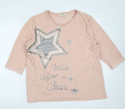 Additional front view of Papaya women’s pink cotton pullover sweatshirt, size L, - star pattern