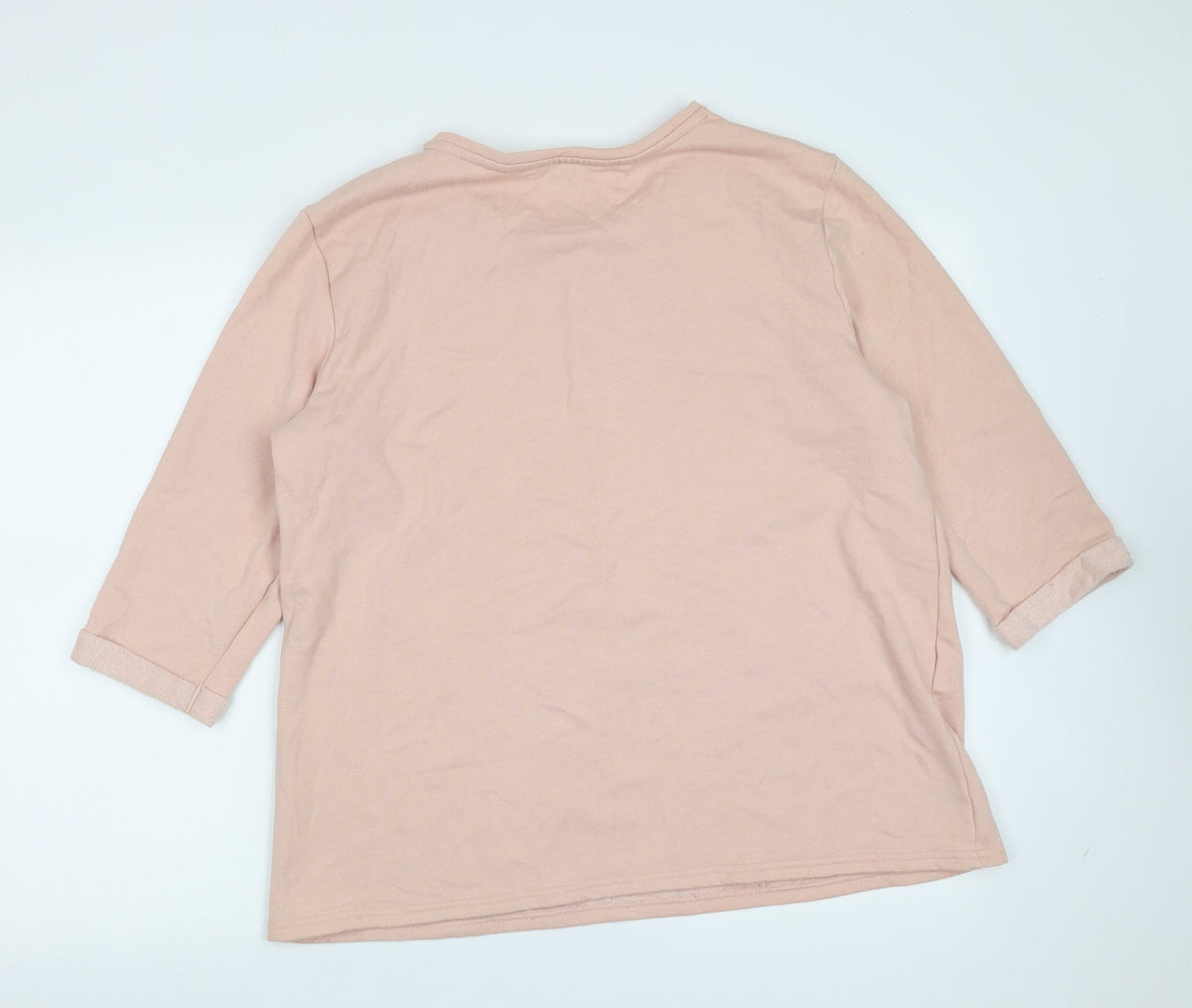 Back view of Papaya women’s pink cotton pullover sweatshirt, size L, - star pattern