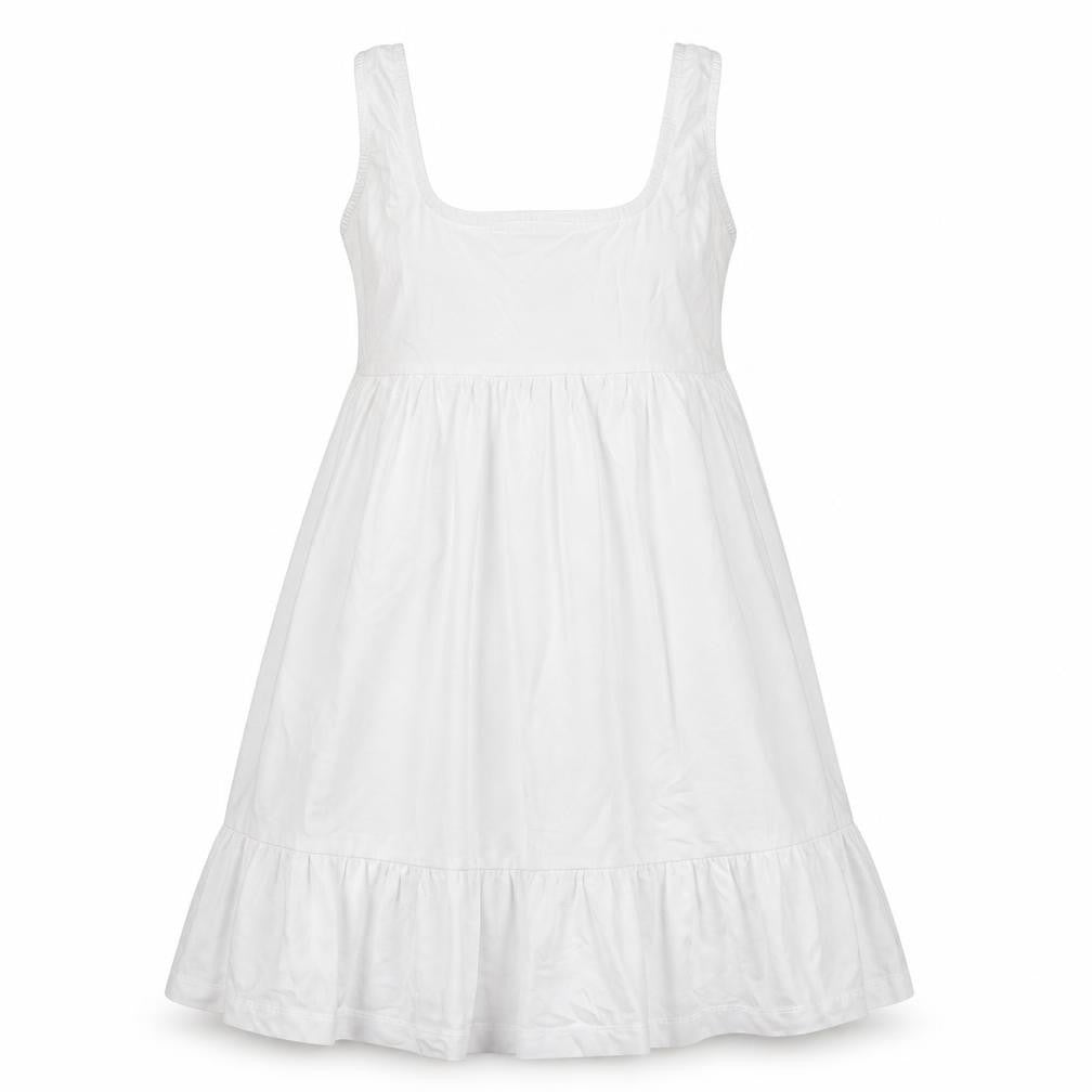 Front view of Mango women’s white cotton trapeze & swing size 2xs round neck