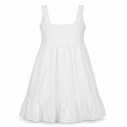 Front view of Mango women’s white cotton trapeze & swing size 2xs round neck