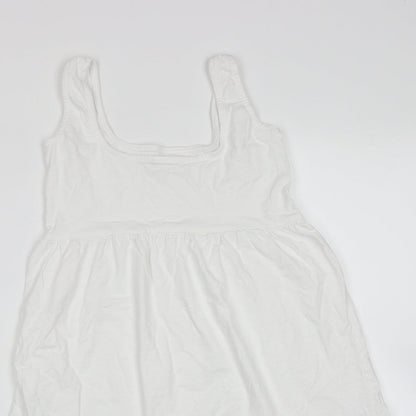 MNG Womens White  Cotton Trapeze & Swing  Size 2XS  Round Neck