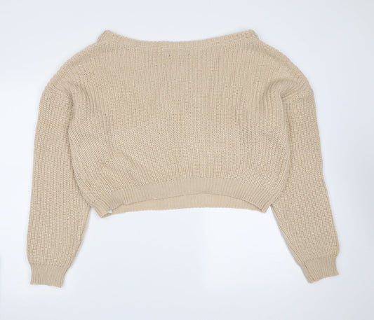 Missguided Womens Beige Round Neck  Acrylic Pullover Jumper Size M
