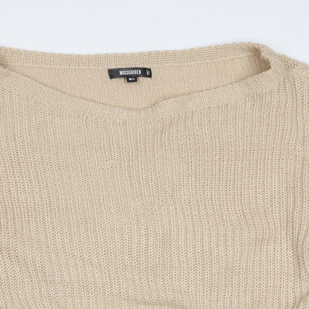 Missguided Womens Beige Round Neck  Acrylic Pullover Jumper Size M