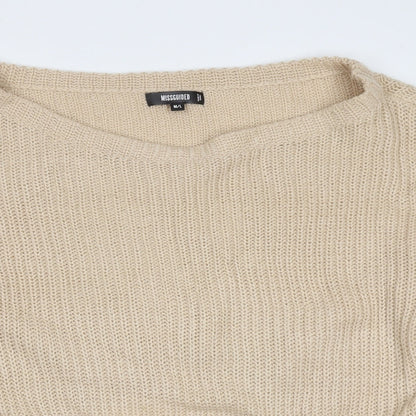 Missguided Womens Beige Round Neck  Acrylic Pullover Jumper Size M