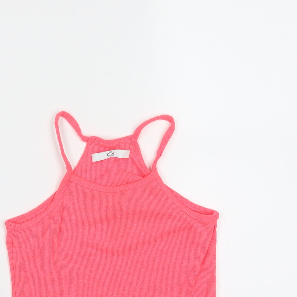 Marks and Spencer Girls Pink  Polyester Basic Tank Size 6-7 Years Round Neck