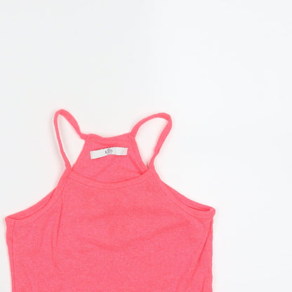 Marks and Spencer Girls Pink  Polyester Basic Tank Size 6-7 Years Round Neck