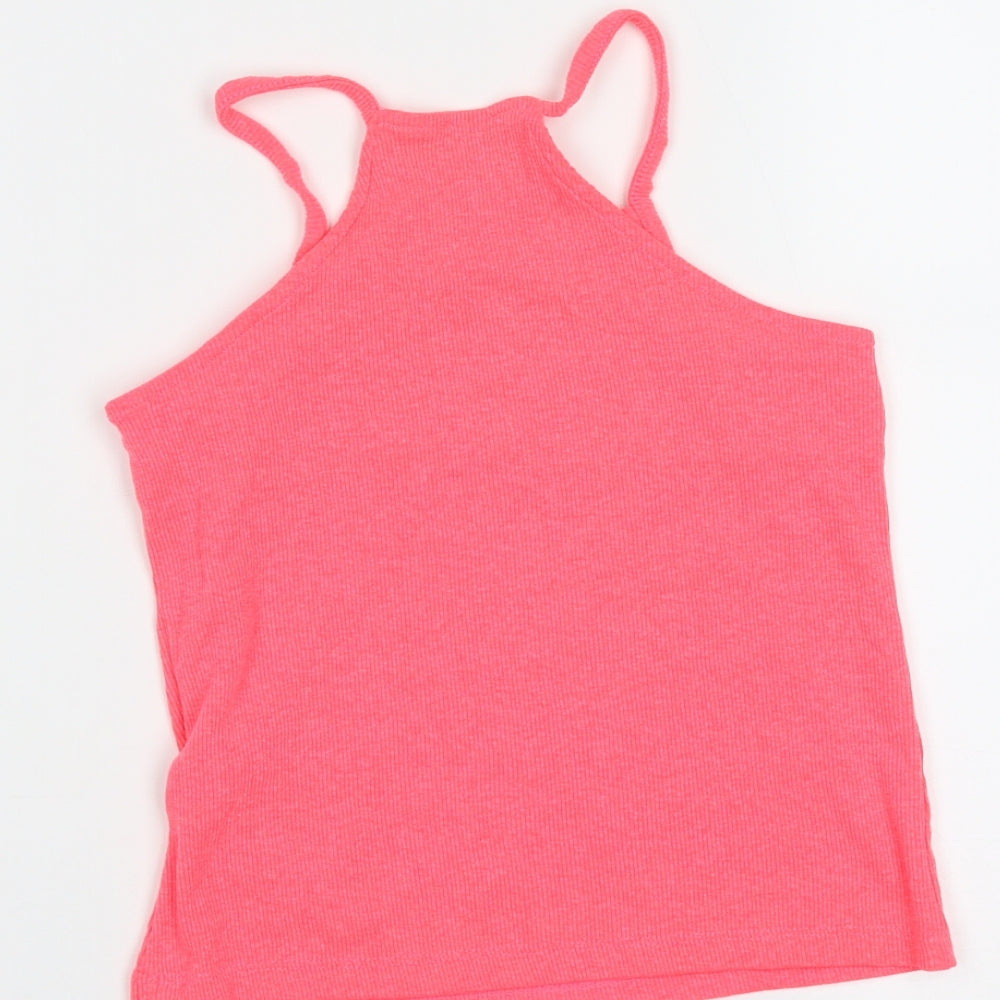 Marks and Spencer Girls Pink  Polyester Basic Tank Size 6-7 Years Round Neck