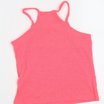 Marks and Spencer Girls Pink  Polyester Basic Tank Size 6-7 Years Round Neck