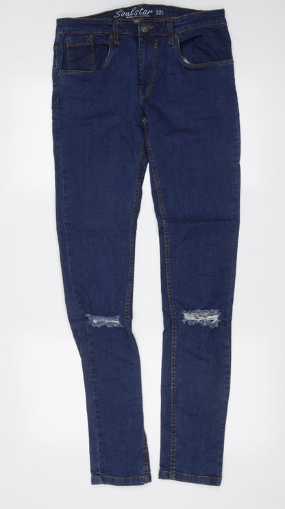 Mens UK Size 32 in Soul Star Extra-Slim Fit Skinny Blue Jeans