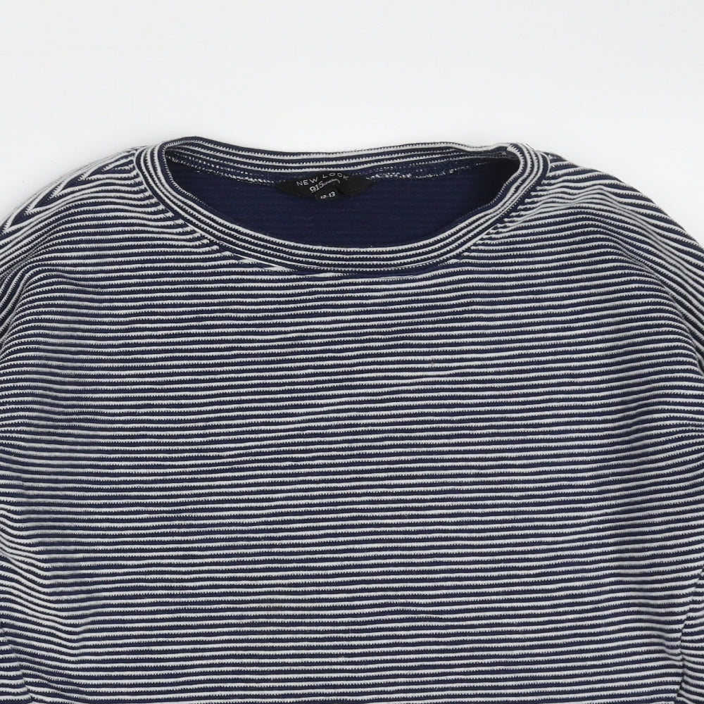 New Look Girls Blue Striped Cotton Pullover Sweatshirt Size 12-13 Years