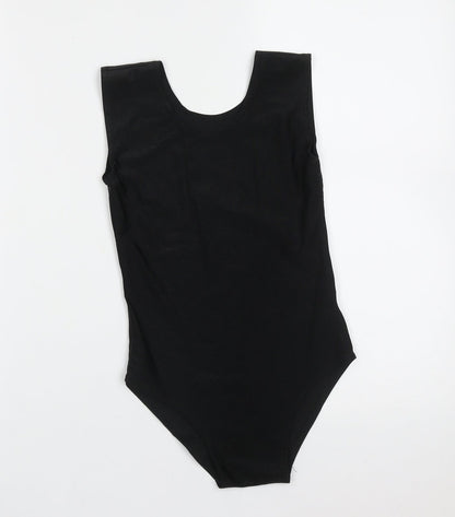 Preworn Girls Black  Nylon Leotard One-Piece Size 7-8 Years