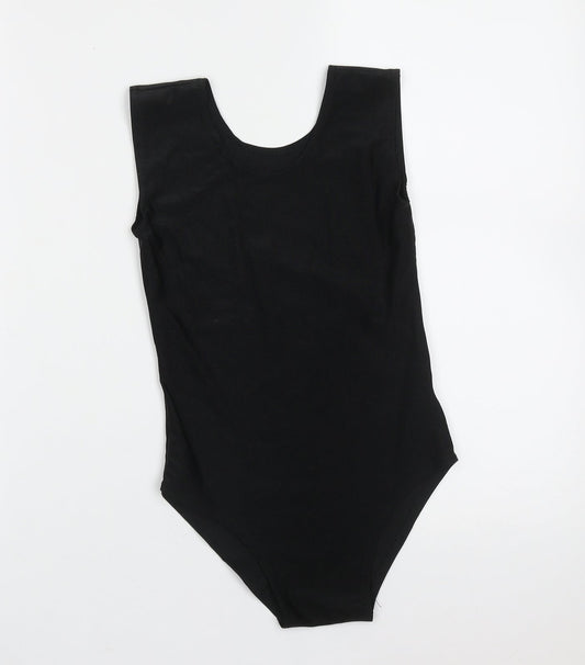 Preworn Girls Black  Nylon Leotard One-Piece Size 7-8 Years