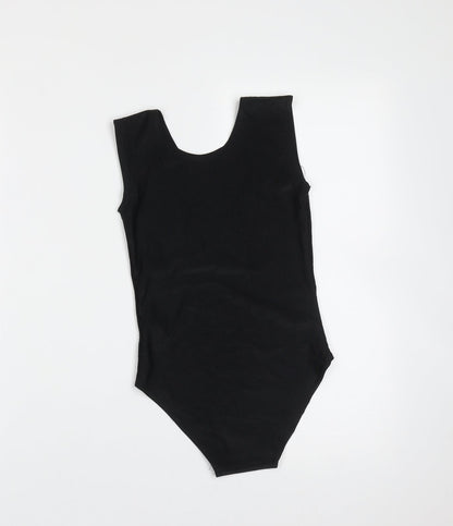 Preworn Girls Black  Nylon Leotard One-Piece Size 7-8 Years