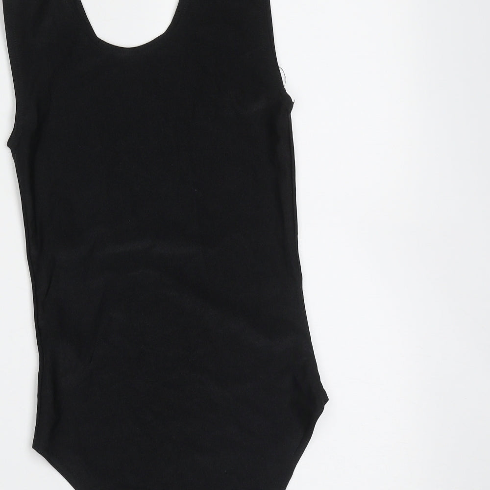 Preworn Girls Black  Nylon Leotard One-Piece Size 7-8 Years