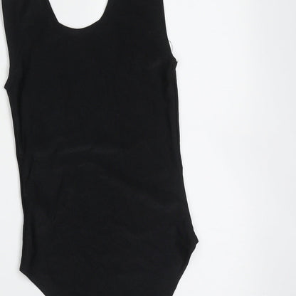 Preworn Girls Black  Nylon Leotard One-Piece Size 7-8 Years