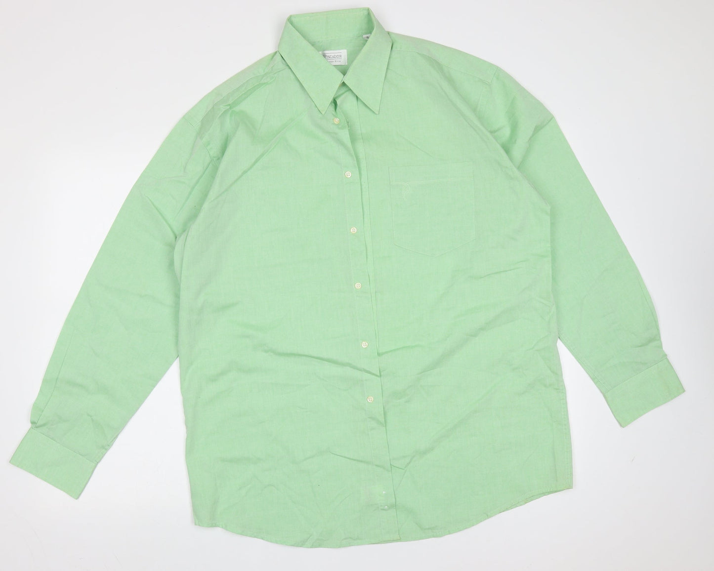 Mens UK Size 16 Piscador Green  Button-Up Long Sleeve Casual Shirt