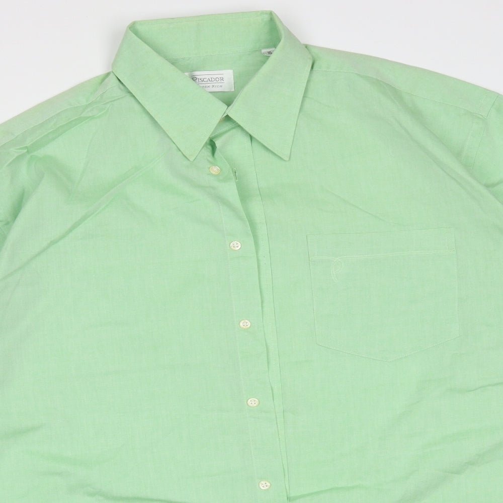 Mens UK Size 16 Piscador Green  Button-Up Long Sleeve Casual Shirt