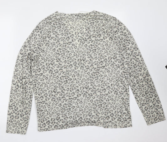 Primark Womens Beige V-Neck Animal Print Polyester Cardigan Jumper Size L