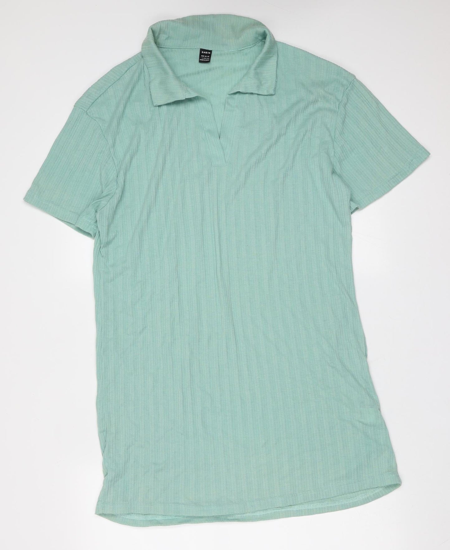 SheIn Womens Green Striped Polyester T-Shirt Dress  Size L  Collared