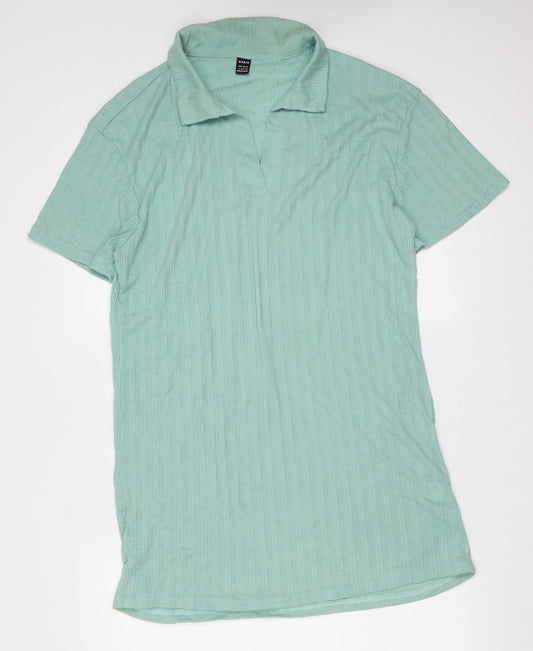 SheIn Womens Green Striped Polyester T-Shirt Dress  Size L  Collared