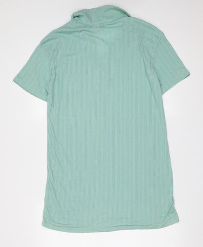 SheIn Womens Green Striped Polyester T-Shirt Dress  Size L  Collared