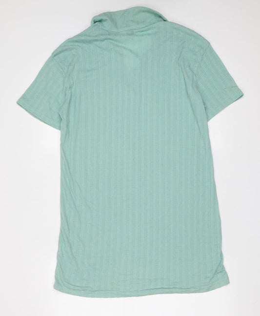 SheIn Womens Green Striped Polyester T-Shirt Dress  Size L  Collared