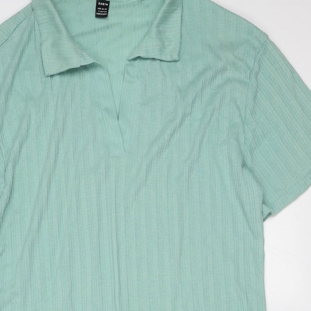 SheIn Womens Green Striped Polyester T-Shirt Dress  Size L  Collared