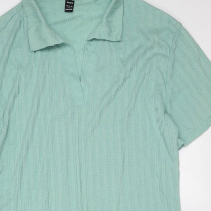 SheIn Womens Green Striped Polyester T-Shirt Dress  Size L  Collared