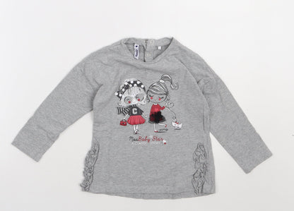 primgle Girls Grey  Cotton Basic Casual Size 2-3 Years Crew Neck Buckle - my baby star