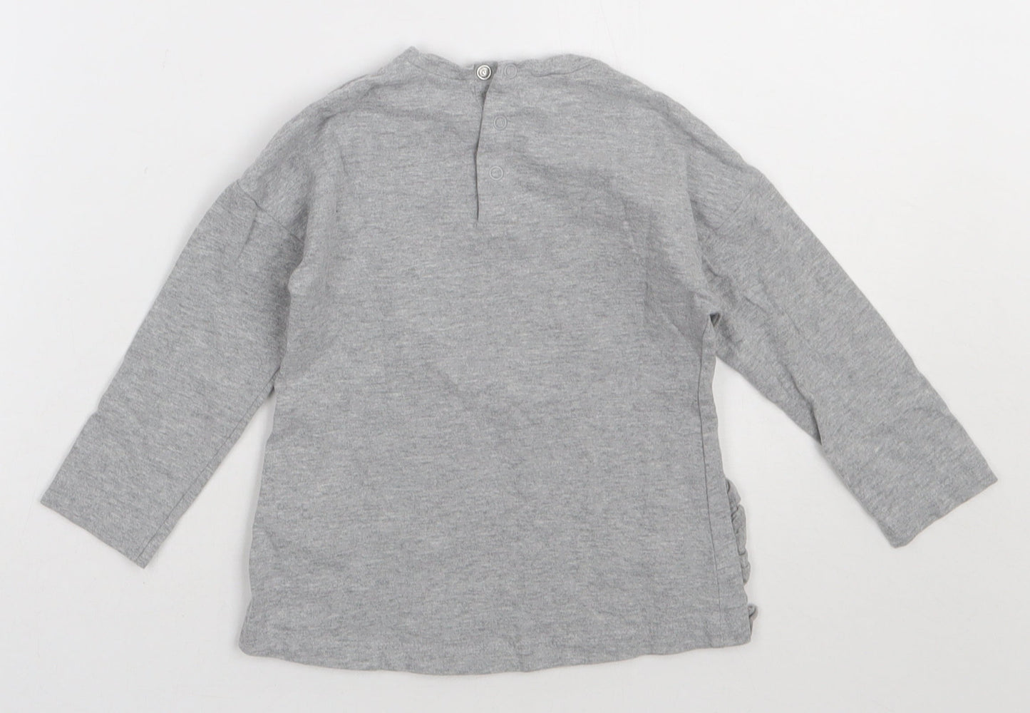 primgle Girls Grey  Cotton Basic Casual Size 2-3 Years Crew Neck Buckle - my baby star