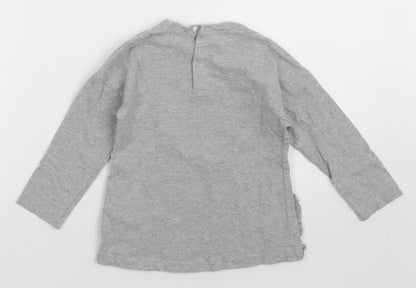 primgle Girls Grey  Cotton Basic Casual Size 2-3 Years Crew Neck Buckle - my baby star