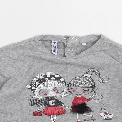 primgle Girls Grey  Cotton Basic Casual Size 2-3 Years Crew Neck Buckle - my baby star