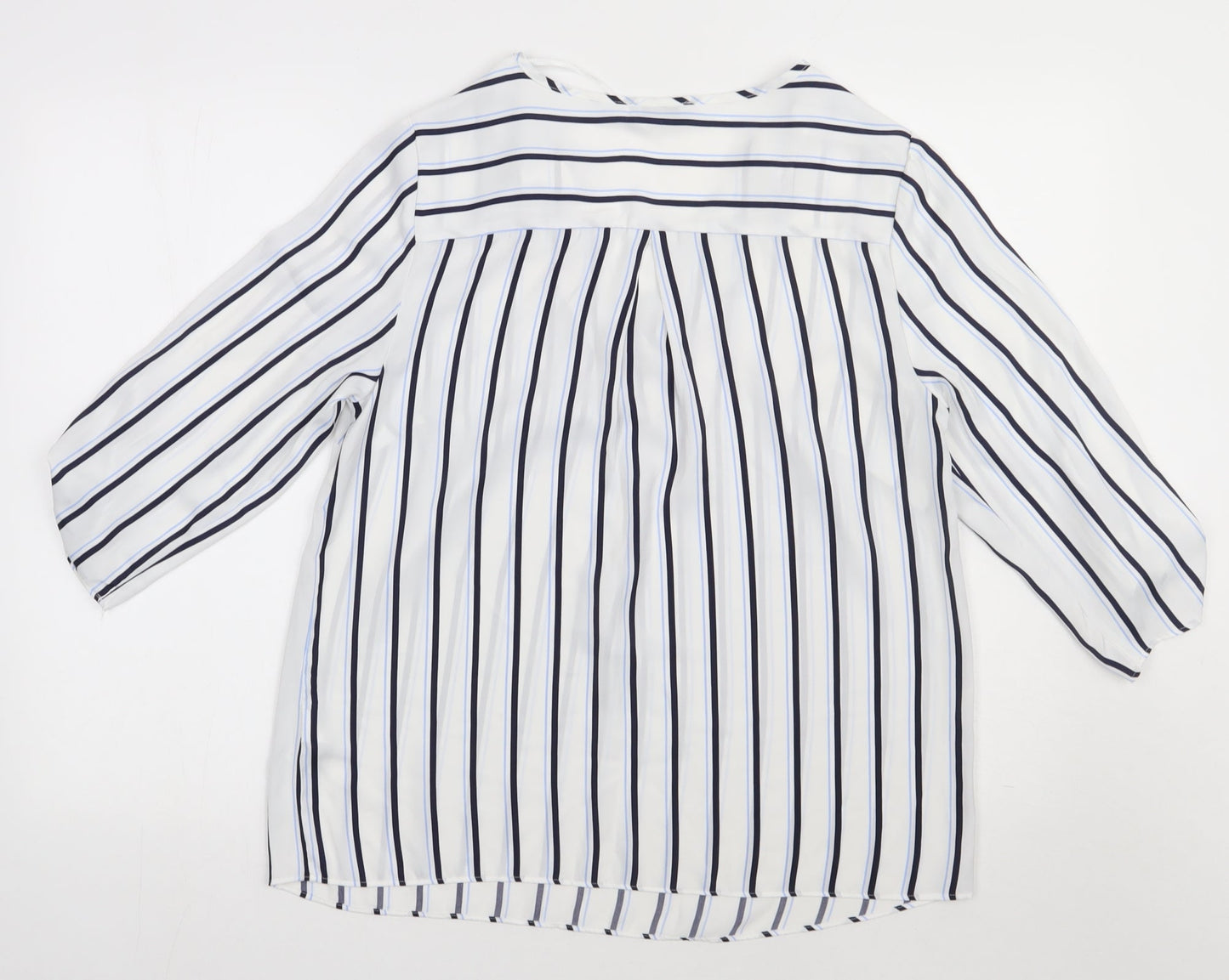 Matalan Womens White Striped Polyester Basic Blouse Size 12 V-Neck