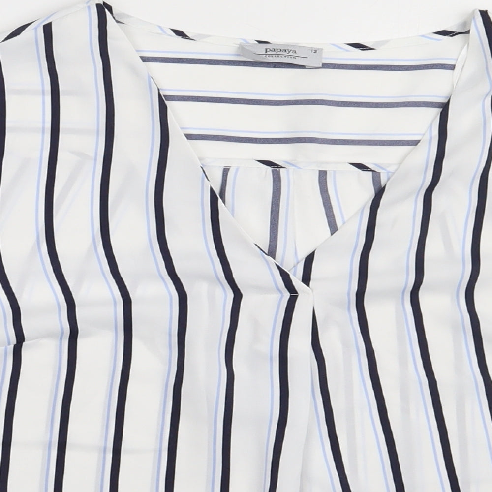 Matalan Womens White Striped Polyester Basic Blouse Size 12 V-Neck