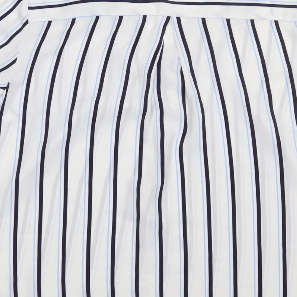 Matalan Womens White Striped Polyester Basic Blouse Size 12 V-Neck