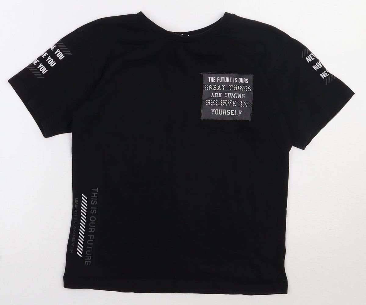Additional front view of Matalan boys’ black cotton basic t-shirt, size 10, years crew neck pullover - this is our future